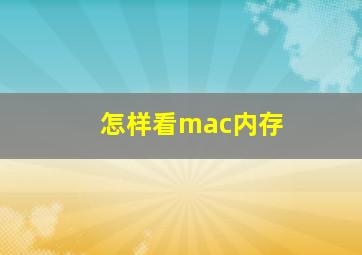 怎样看mac内存