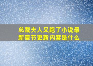 总裁夫人又跑了小说最新章节更新内容是什么