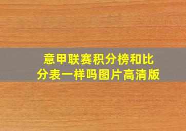 意甲联赛积分榜和比分表一样吗图片高清版