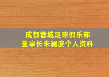 成都蓉城足球俱乐部董事长朱澜波个人资料