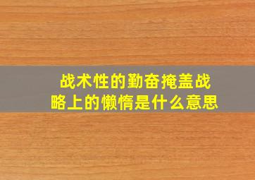 战术性的勤奋掩盖战略上的懒惰是什么意思