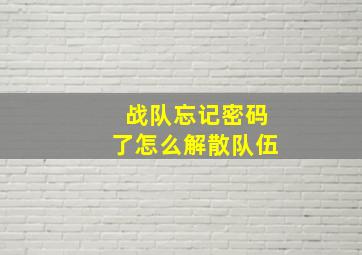 战队忘记密码了怎么解散队伍