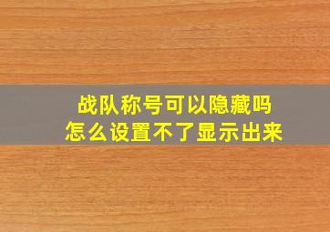 战队称号可以隐藏吗怎么设置不了显示出来