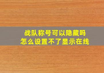 战队称号可以隐藏吗怎么设置不了显示在线