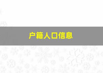 户籍人口信息