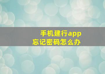 手机建行app忘记密码怎么办