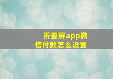 折叠屏app微信付款怎么设置