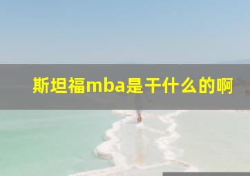 斯坦福mba是干什么的啊