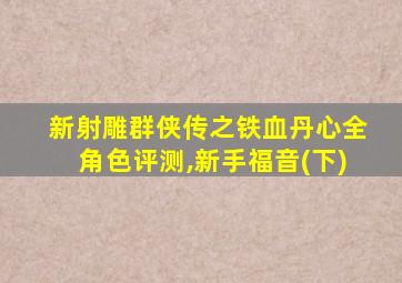 新射雕群侠传之铁血丹心全角色评测,新手福音(下)