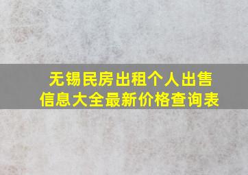 无锡民房出租个人出售信息大全最新价格查询表