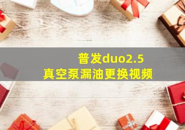 普发duo2.5真空泵漏油更换视频