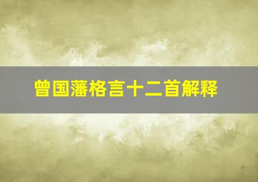 曾国藩格言十二首解释