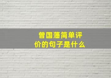 曾国藩简单评价的句子是什么