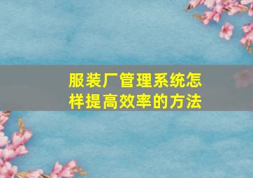 服装厂管理系统怎样提高效率的方法