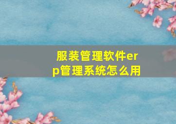 服装管理软件erp管理系统怎么用