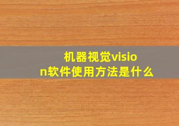 机器视觉vision软件使用方法是什么