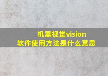 机器视觉vision软件使用方法是什么意思