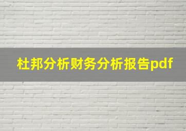 杜邦分析财务分析报告pdf