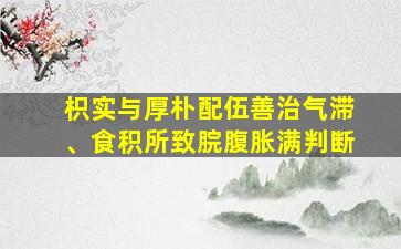 枳实与厚朴配伍善治气滞、食积所致脘腹胀满判断