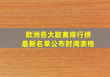 欧洲各大联赛排行榜最新名单公布时间表格