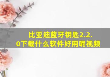 比亚迪蓝牙钥匙2.2.0下载什么软件好用呢视频