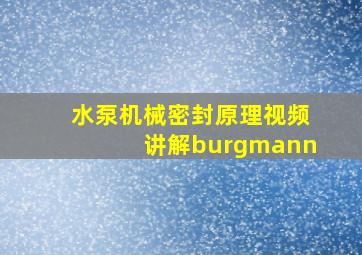 水泵机械密封原理视频讲解burgmann