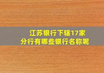 江苏银行下辖17家分行有哪些银行名称呢