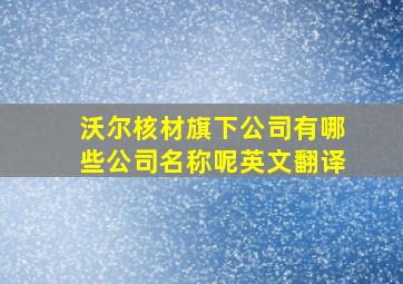 沃尔核材旗下公司有哪些公司名称呢英文翻译