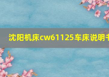 沈阳机床cw61125车床说明书