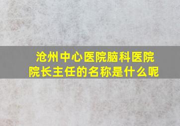 沧州中心医院脑科医院院长主任的名称是什么呢