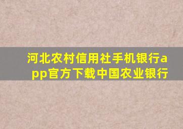 河北农村信用社手机银行app官方下载中国农业银行