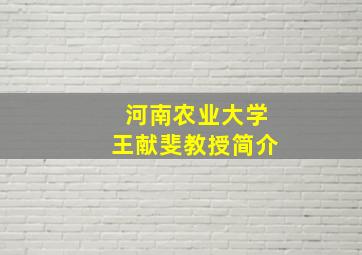 河南农业大学王献斐教授简介