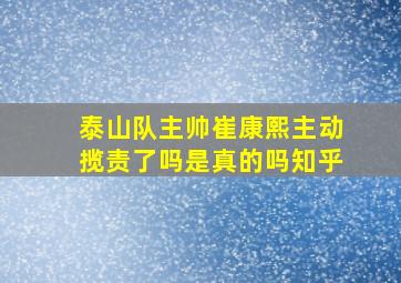 泰山队主帅崔康熙主动揽责了吗是真的吗知乎