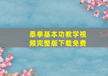 泰拳基本功教学视频完整版下载免费