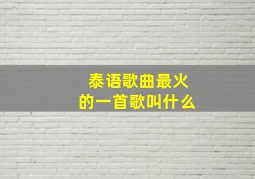 泰语歌曲最火的一首歌叫什么