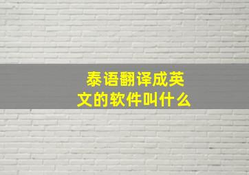 泰语翻译成英文的软件叫什么