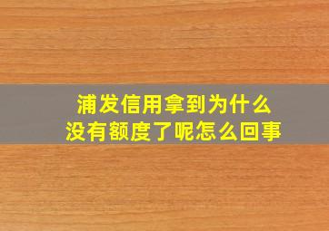 浦发信用拿到为什么没有额度了呢怎么回事