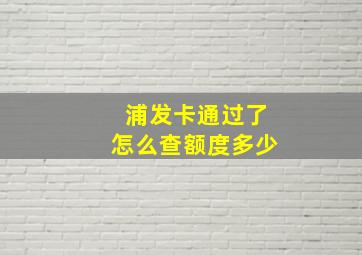 浦发卡通过了怎么查额度多少