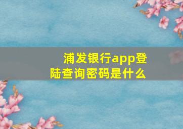 浦发银行app登陆查询密码是什么