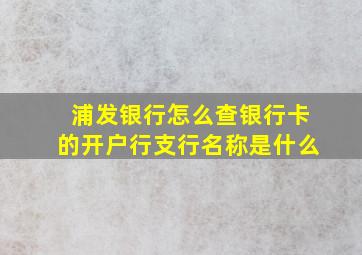 浦发银行怎么查银行卡的开户行支行名称是什么