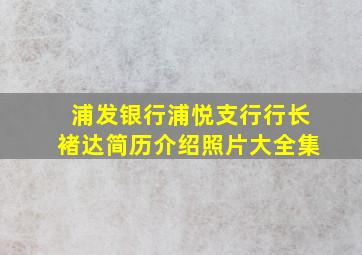 浦发银行浦悦支行行长褚达简历介绍照片大全集