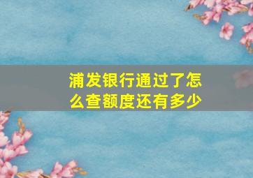 浦发银行通过了怎么查额度还有多少