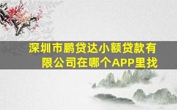 深圳市鹏贷达小额贷款有限公司在哪个APP里找