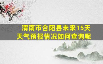 渭南市合阳县未来15天天气预报情况如何查询呢