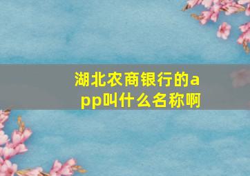 湖北农商银行的app叫什么名称啊