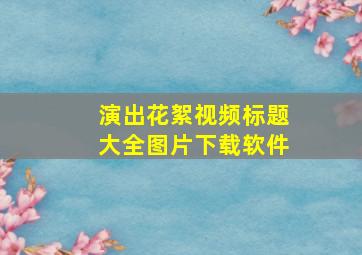 演出花絮视频标题大全图片下载软件