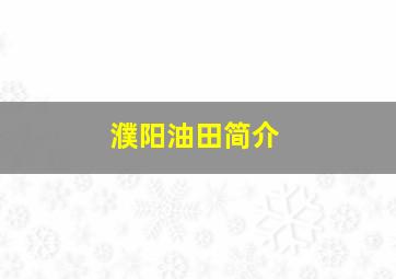 濮阳油田简介