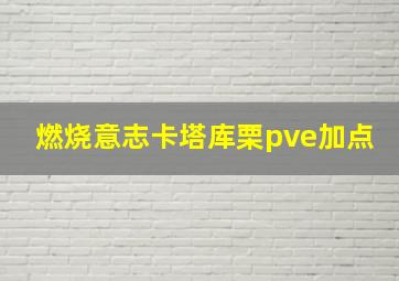 燃烧意志卡塔库栗pve加点