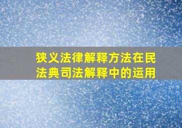 狭义法律解释方法在民法典司法解释中的运用