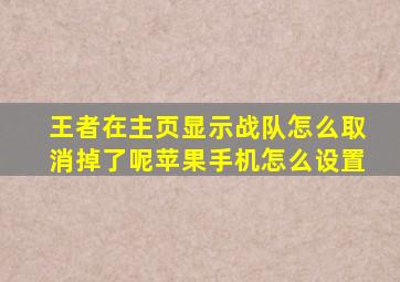 王者在主页显示战队怎么取消掉了呢苹果手机怎么设置